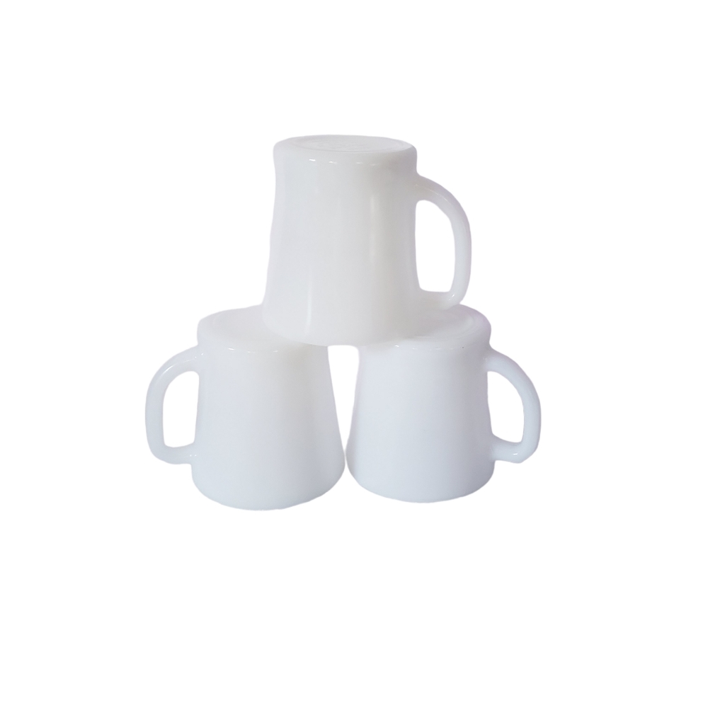Vintage Fire King White D Handle Coffee Cups Mugs Set of 3